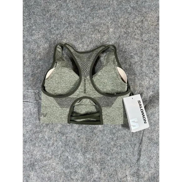 Salomon Elevate Move’On Bra Womens XS Heather Green Athletic Racerback Running - Picture 3 of 6